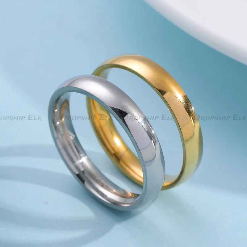 Anillo de acero de titanio, anillo exquisito de acero inoxidable para parejas lisas con arco de 4mm, joyería