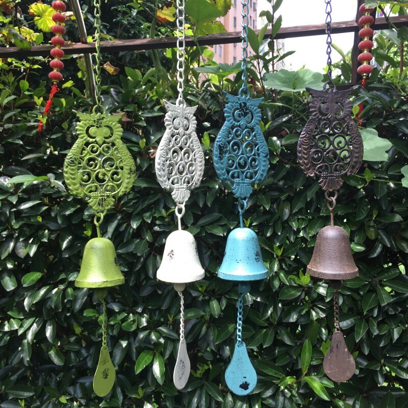 Campanas de viento de búho Feng Shui para exteriores, decoración de hierro forjado para jardín, Villa, casa, patio, adornos, balcón, artesanía de comestibles