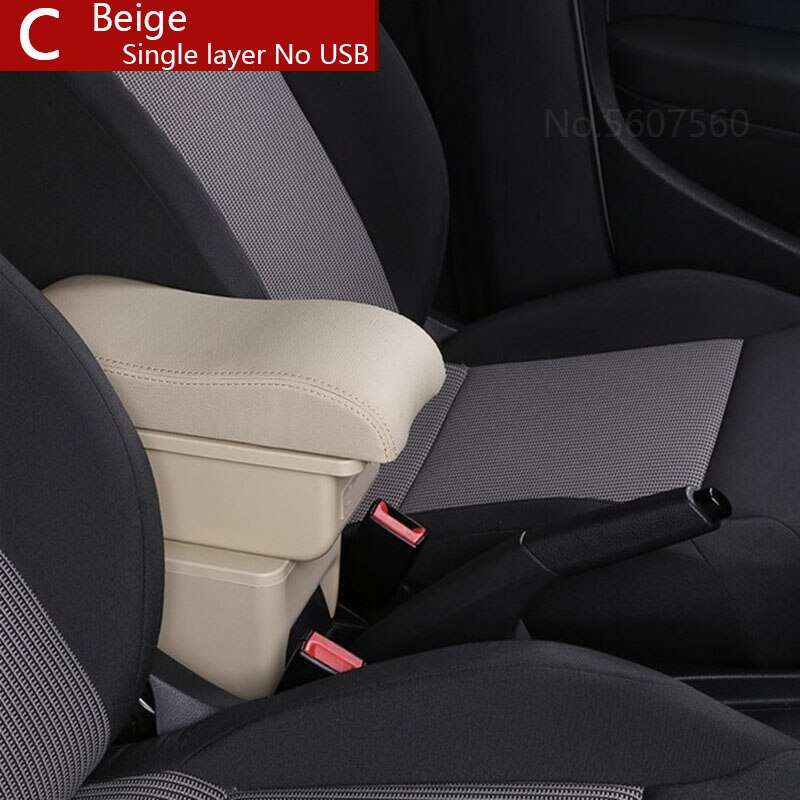 Für Ford Fest Armlehne Kasten Innen Teile spezielle nachrüsten teile Auto Armlehne Zentrum Speicher Kasten mit USB LED licht: C4 Beige Nein USB