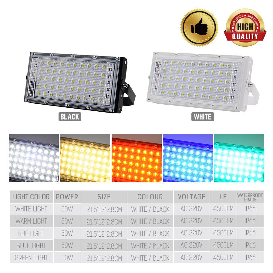 ledet flomlys 50w utendørs veggreflektorlampe hage flomlys vanntett  ip65 søkelyset belysning  ac220v rgb floodligt