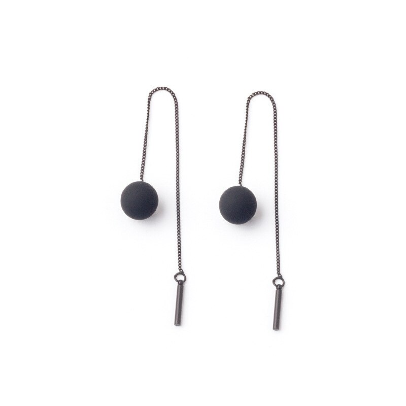 Neue Lange Quasten Ohrring Schwarz Joker Vertraglich Metall Ball Ohrringe Frauen Temperament Schmuck