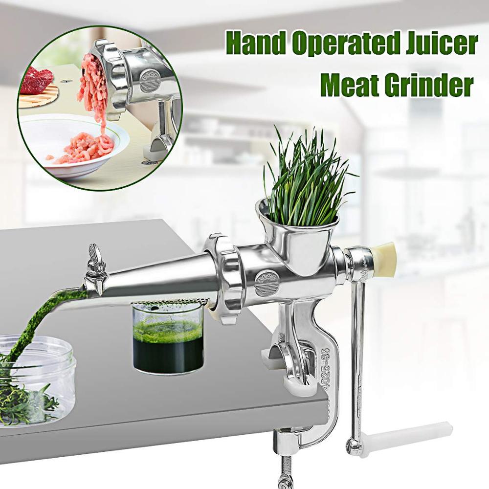 2 In 1 Household Hand Operated Juicer Food Meat Grinder Manual Juice Squeezer Press Extractor Meat Fruit Vegetable Wheatgrass