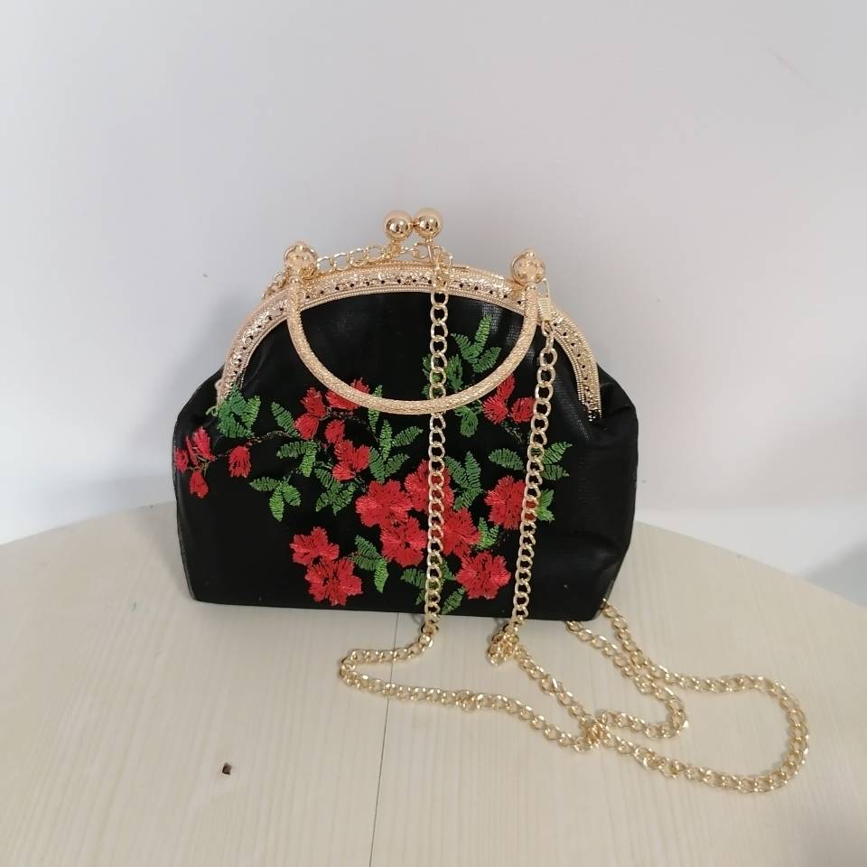 Classic Embroidery Flowers Kiss lock Shell Bags Bag Chain Women Shoulder Crossbody Bag Vintage Women's Handbags