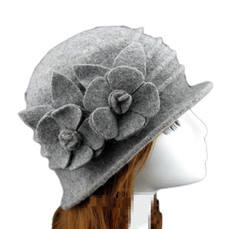 2018 nuove donne fedora 100% cappelli invernali a cupola in pura lana per donna floreale casuale marca calda signora autunno floscio morbido ragazze fedora