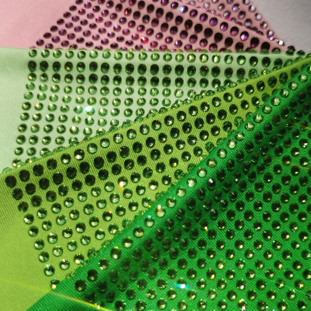 Crystal Fabric Palette Rose Pink Crystal Rhinestone Polyester Spandex Elastic Stretch Fabric Textile