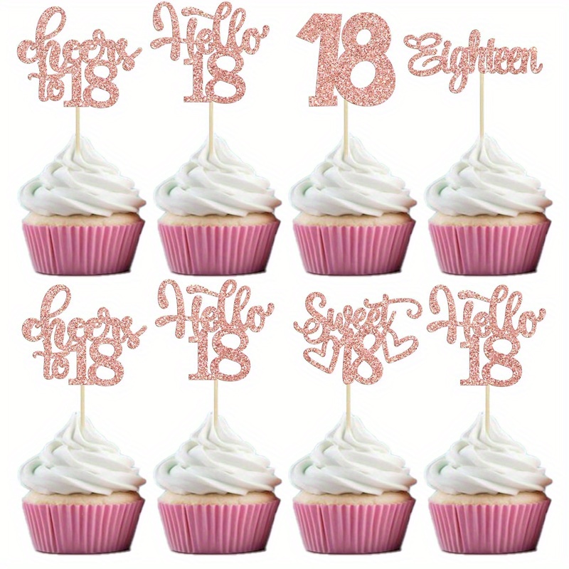 15 Uds. De recoger magdalenas felices del siglo XVIII, dulces 18 saludos a 18 decoraciones de pasteles para suministros de de aniversario de cumpleaños: BLANCO
