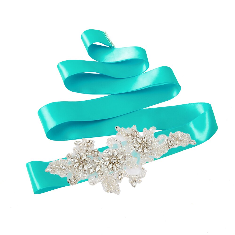 TRiXY S139 strass ceinture perles mariage ceinture argent diamant ceinture mariée ceinture mariage robe accessoire blanc brodé ceinture: blue