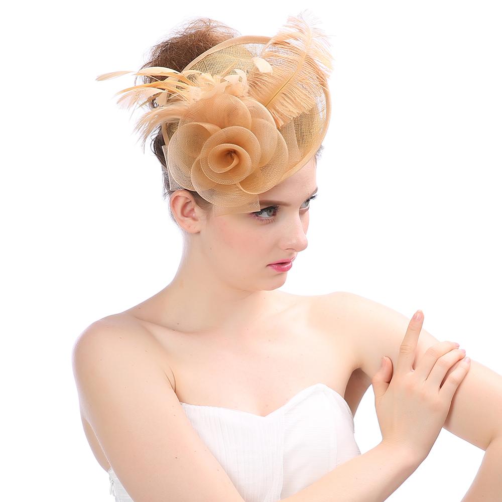 Bridal hat feather headdress linen bridal top hat mesh hat European British headdress bride headdress hair accessory