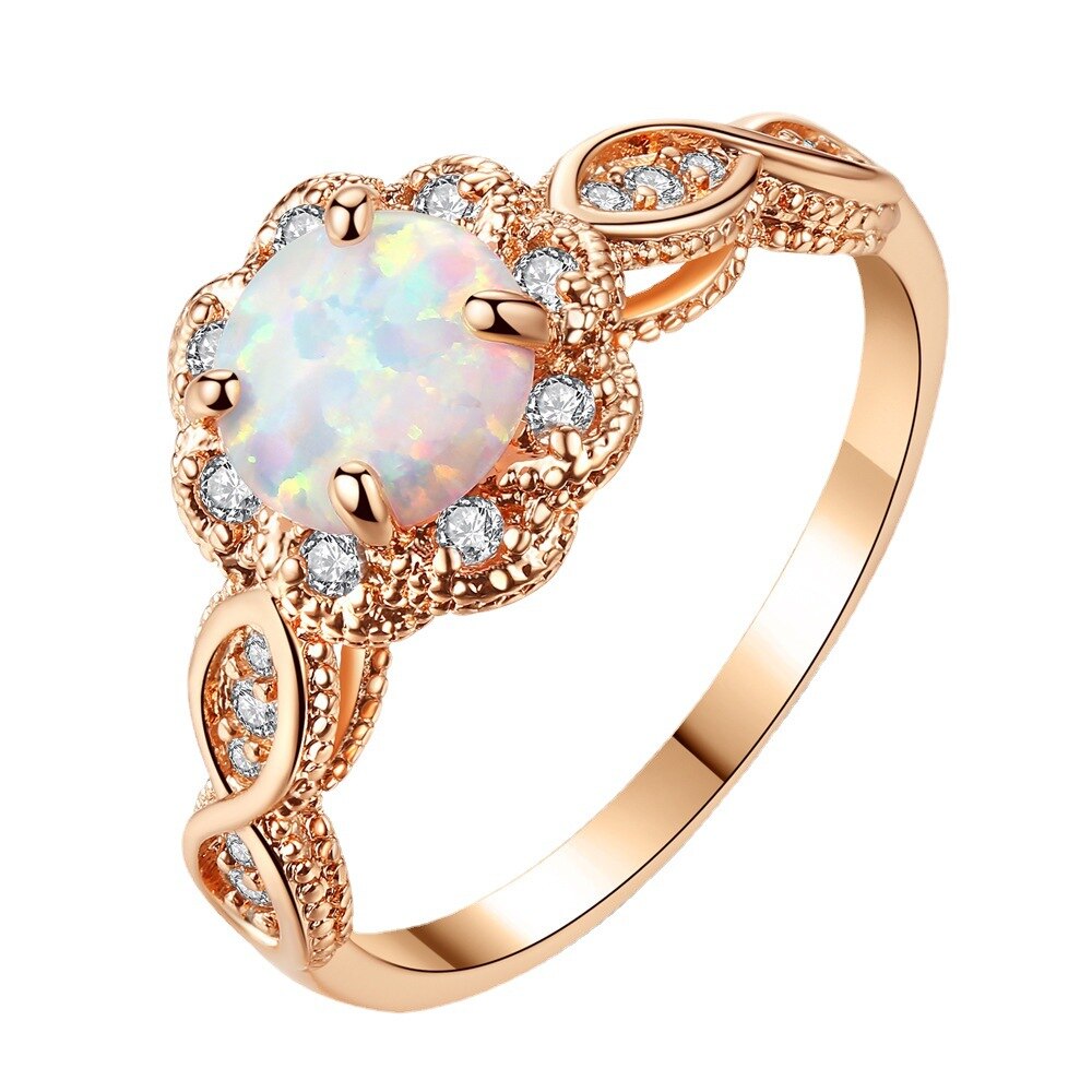 Prachtige Mode Vrouwen Hars Opal Rose Gold Hollow Rhinestone Ring Sieraden Engagement Wedding Anniversary Voor Vriendin: 12