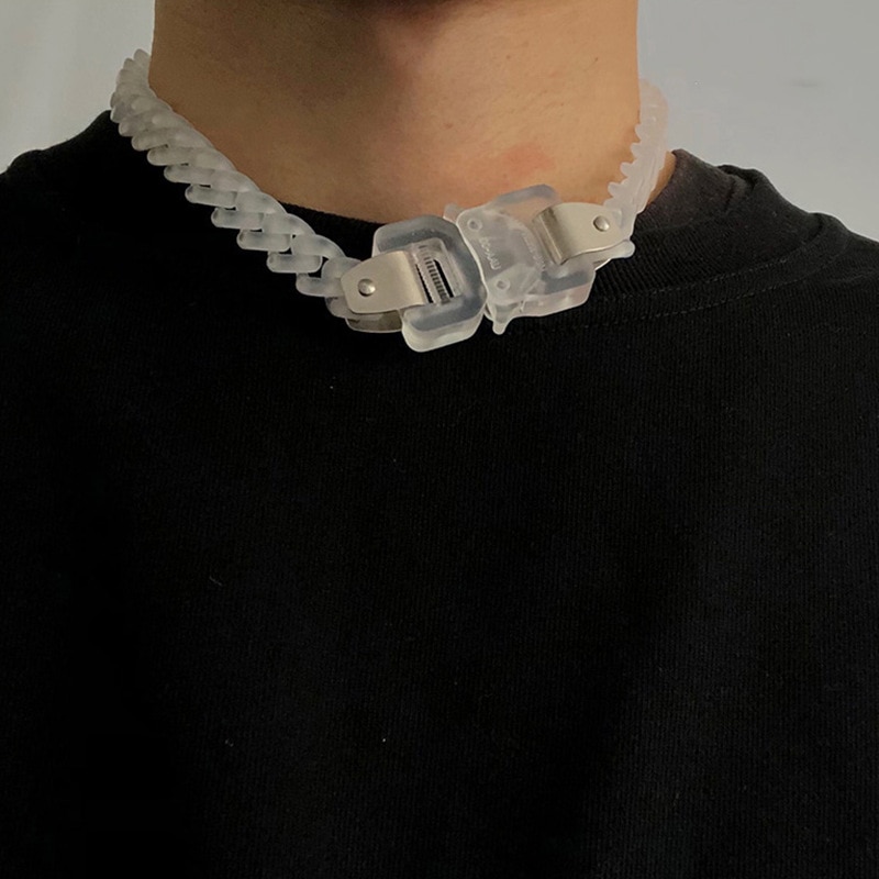 Hangzhi Cool Guy Individuality Hip Hop Transparent Acrylic Chain Choker Necklace for Women Man Couple Accessories