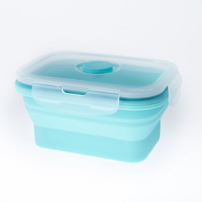 1200ML Silicone Foldable Lunch Box Collapsible Food Storage Container Bento BPA Free Microwavable Portable Picnic Rectangle Box: Sky Blue / 350ML