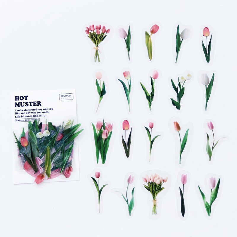 40PCS /Pack Blue Butterfly PVC Craft Sticker Notebook Diary DIY Decoration: tulip