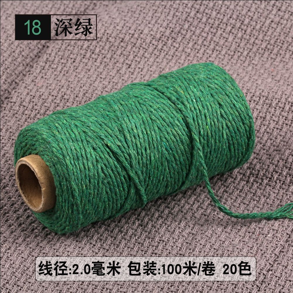 2mm Thick Cotton Cord Rope Thread Yarn Crochet Macrame Cotton Cord Reel 100M: Dark green