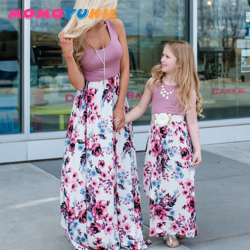 Familie matchende tøj outfits se mor mor og mig tøj mor og datter kjole ærmeløs lange mor datter kjoler: Mor xl