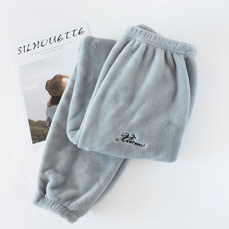Sömnbyxor dam flanell vinter mjuk varm bekväm pyjamasbyxa dam fritid sömnbyxor par koreansk stil trendig: Grå / Xl