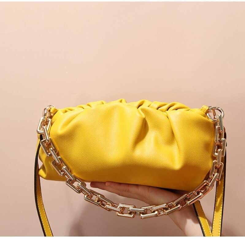 Delle Donne di marca di Cuoio dell'UNITÀ di elaborazione Blu Marrone Nube Borse di Alta Qualità Pochette Da Gionro Borsa: giallo