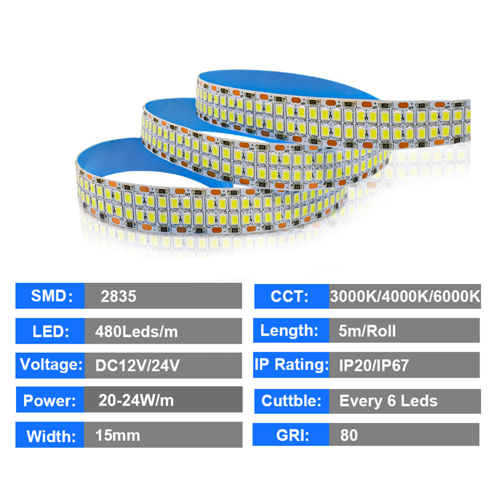 Super Heldere Led Strip verlichting 2835 360 Leds 480 Leds 240 Leds 12 V/24 V Flexibele Led Tape Lamp Bar IP67 Waterdicht 3000 K/4000 K/6000 K