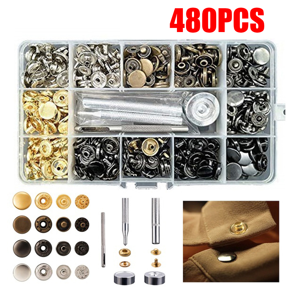 480 Sets 4 In 1 Fastener Snap Set Metalen Druk Stud Doek Knop Instelling Tool Kit Voor Naaien Leathercraft Kleding tassen Schoenen