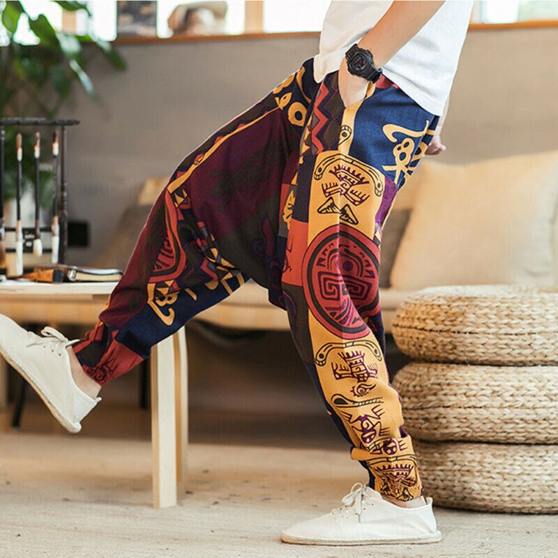 Harem Pants Hip Hop Aladdin Hmong Baggy Cotton Linen Harem Pants Men Women Plus Size Wide Leg Trousers Pants Cross-pants