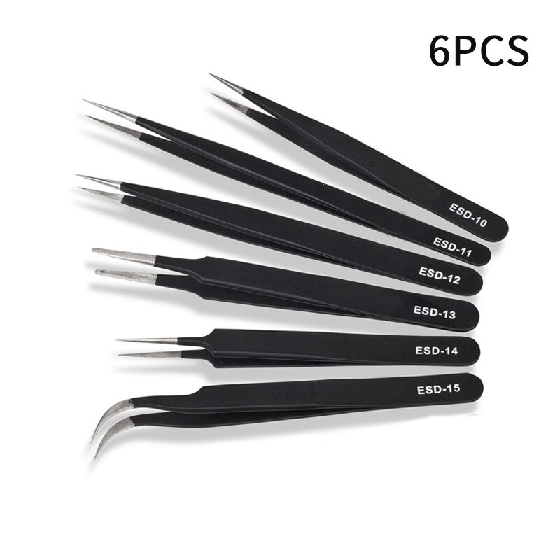 Pinzas electrónicas de fibra de carbono antiestáticas, juego de herramientas manuales de reparación de acero inoxidable, a Epiler Pince, 6/8 piezas: Stainless Steel