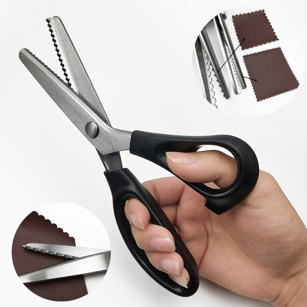 Zig Zag-Tijeras de sastre de acero inoxidable, herramienta de costura de cuero y tela, para costura