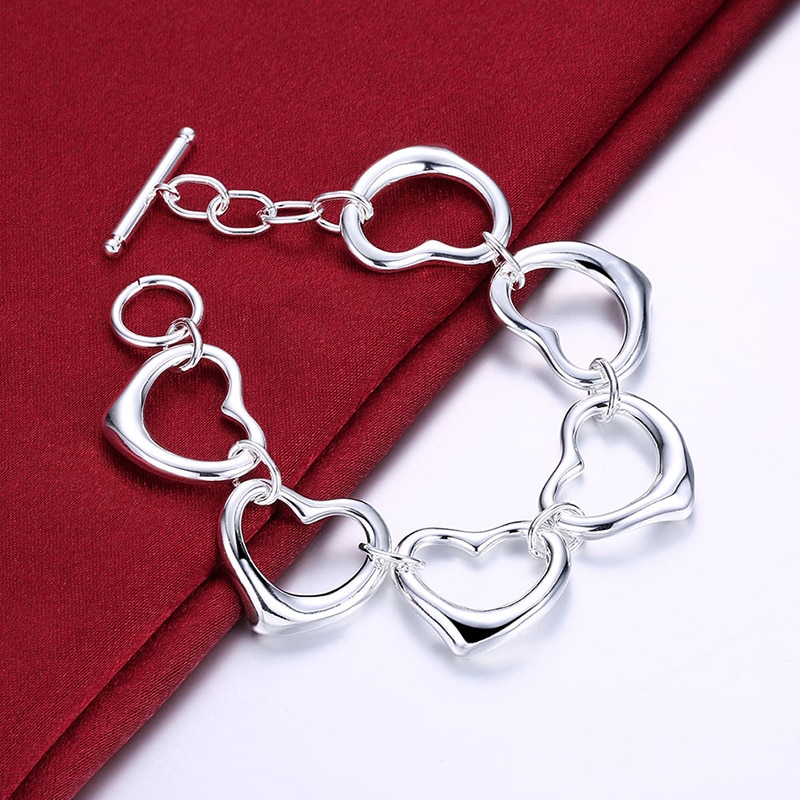 925 Zilveren Sieraden Sets Romantische Hart Hanger Ketting Kettingen Lange Kettingen Dangle Earring Armband Set Vrouwen Engagement Sieraden