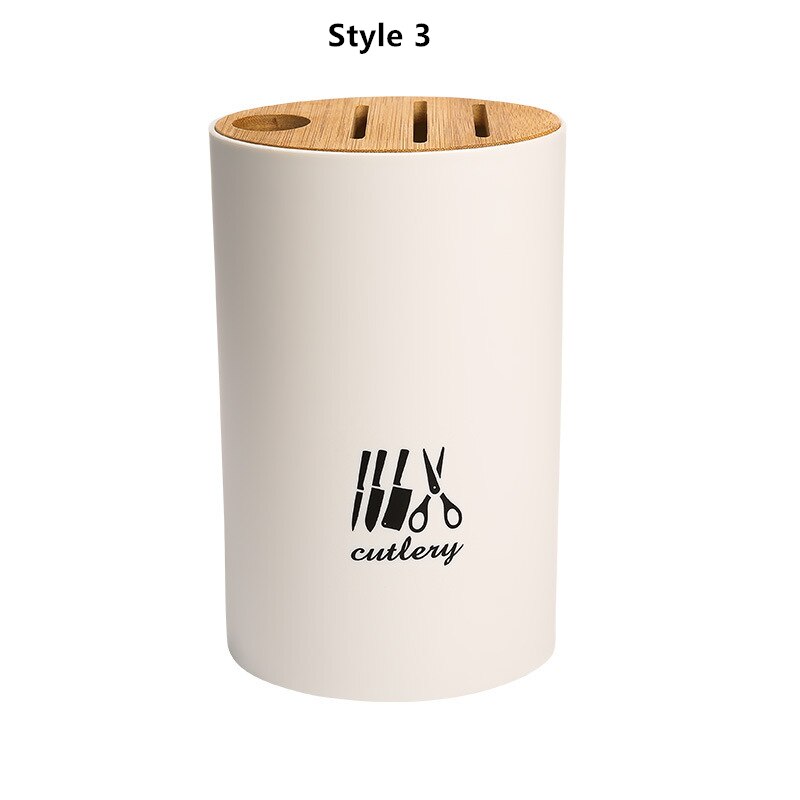 Multi-function Bamboo Cover Knife Holder Simple Knife Storage Rack Household Kitchen Supplies Knife Holder: White Style 3
