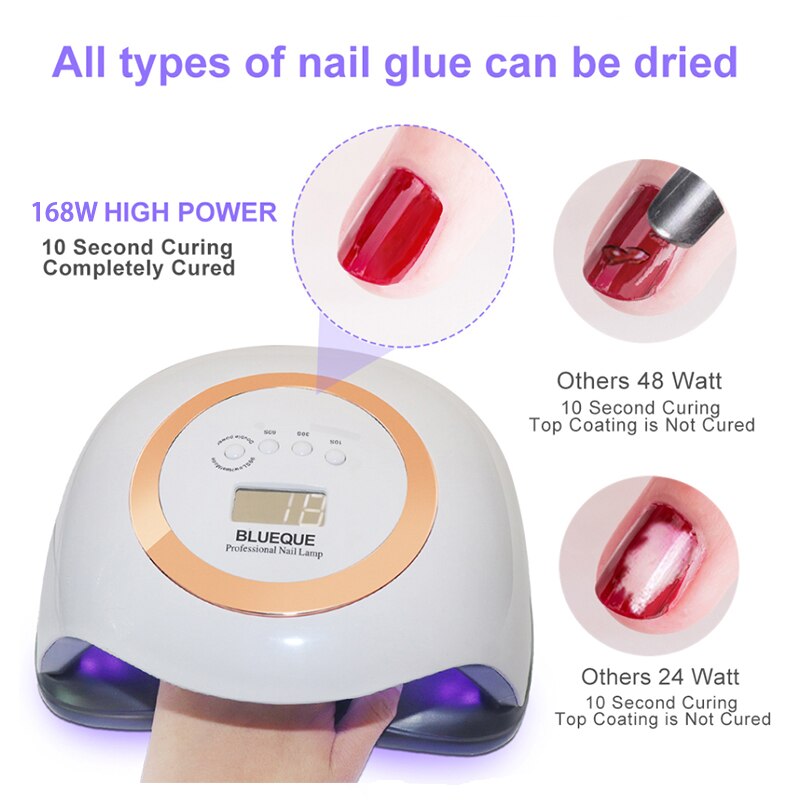 BLUEQUE-Lámpara de LED UV V1 de 168W, de para manicura, secador de Gel para uñas