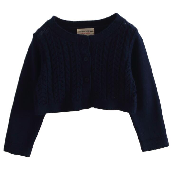 Girls Knit Cardigan Short Jacket Europe America Hollow Children's Sweater Shawl Spanish Sweater Coat　Girls Princess Jacket: Blue / 5