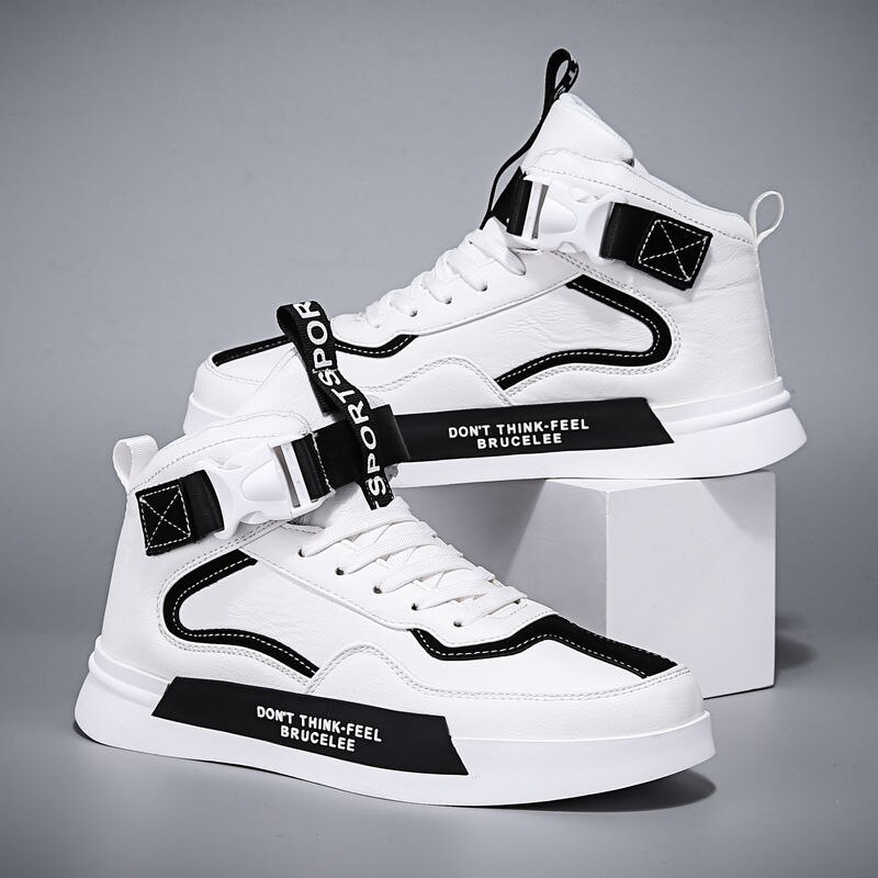 Men's White Skateboarding Shoes High Top Flats Sneakers Breathable Street Sports Shoes Hip Hop Walking Shoes Chaussure Homme