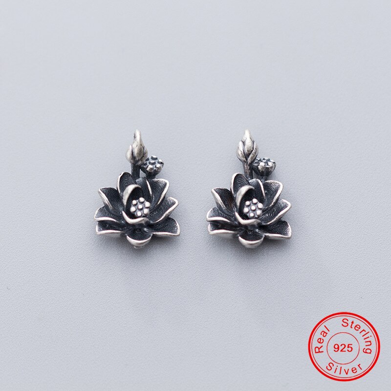 UQBing Vintage Dangle Black Lotus Flower Charms For DIY 925 Sterling Silver Bracelet Jewelry Making