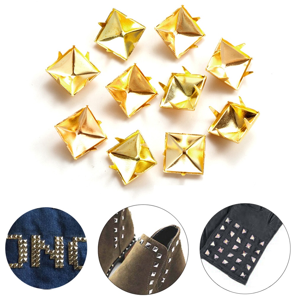 100 st 6/8/10/12mm solida nagelband nitar gör-det-själv läder hantverk fyra klor fyrkantiga spikar kläder/väska/skor metall mässing pyramid spik