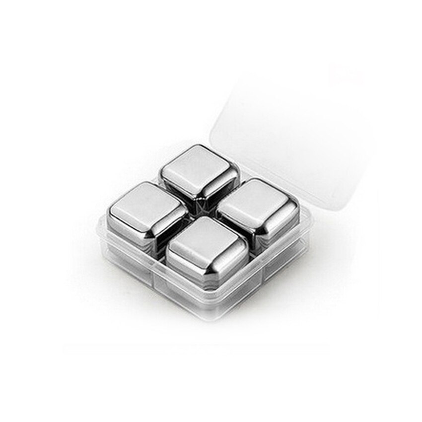 Stainless Steel Ice Cubes Reusable Whiskey Wine Freezing Cubes Chiller Drink Multifunction Eco-Friendly Party Bar Cooler Tools: 4 Pcs
