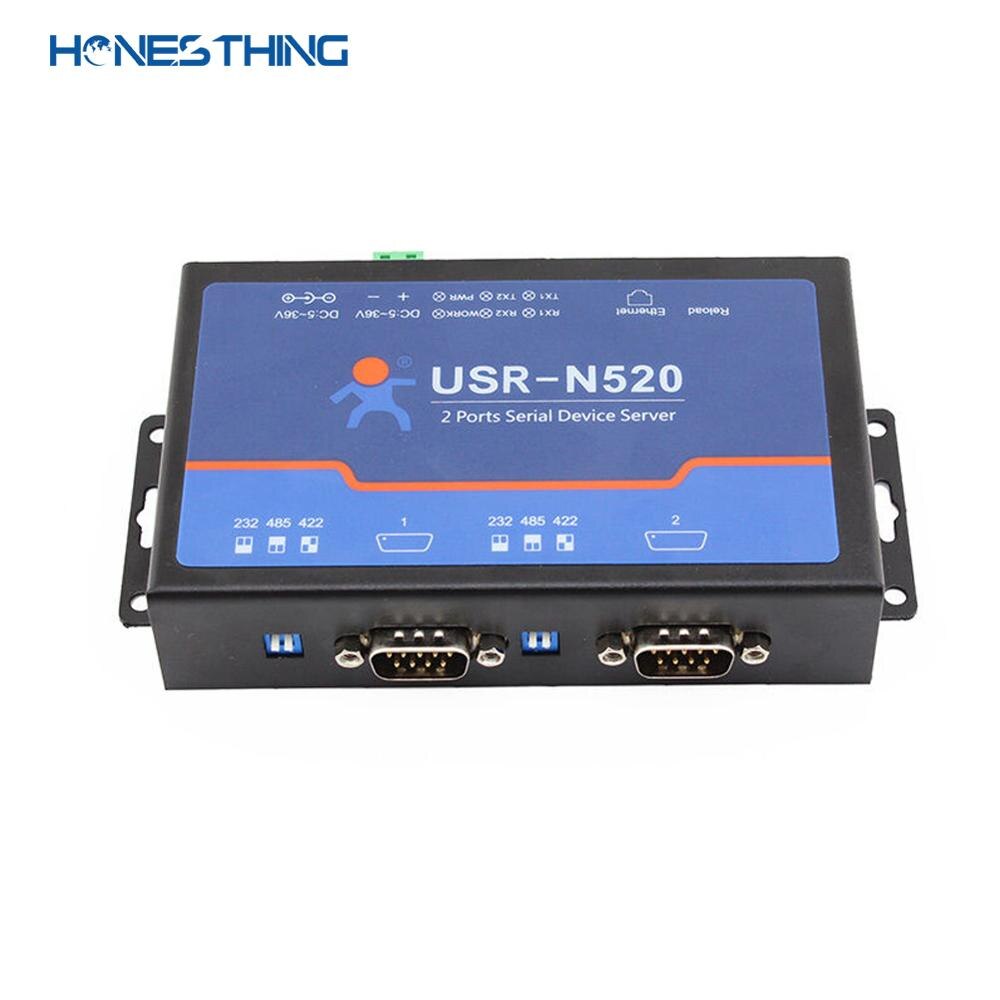 HonesThing 2 Ports Serial Device Server USR-N520 RS232 RS485 RS422 to Ethernet Server Modbus RTU to Modbus TCP IP Server