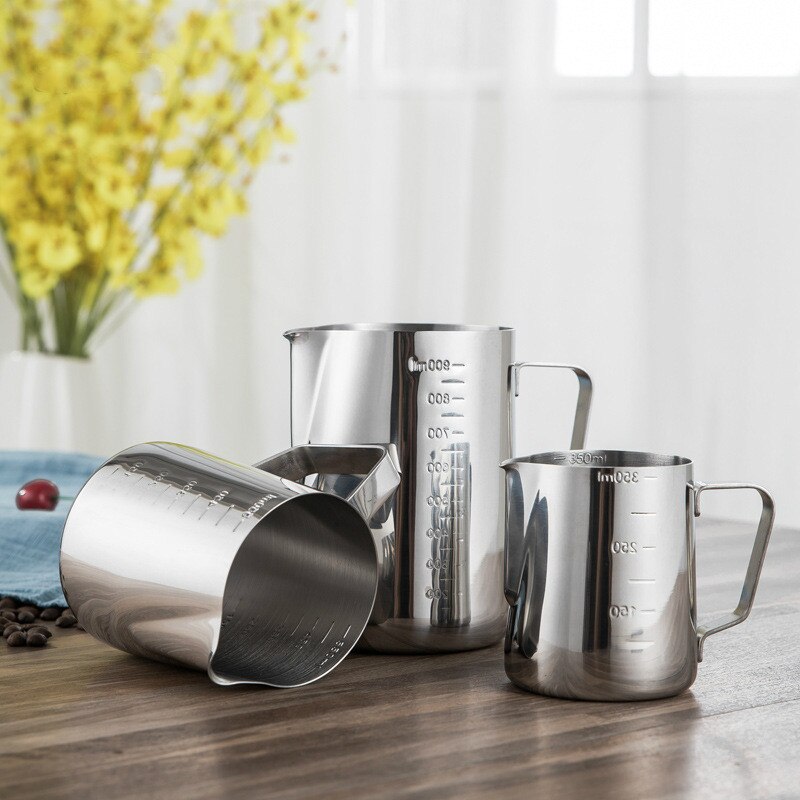 350L/600L/1000L Stainless Steel Frothing Jug Coffee Cappuccino Milk Pot Espresso Cups Latte Art Milk Frother Frothing with Scale