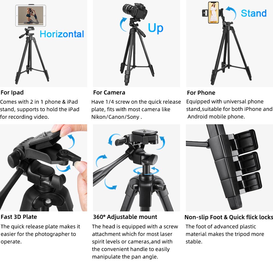 Camera Statief Voor Ipad Pro &amp; Mobiele Telefoon 150Cm Legering Statief Lichtgewicht Bluetooth Remote &amp; Tablet Houder Voor E-Book