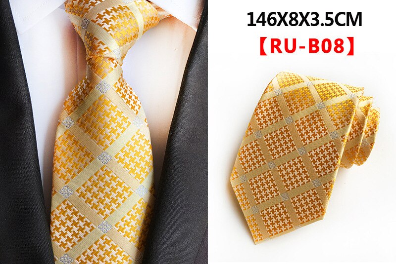 Ricnais 8cm Formal Tie Brown Yellow Plaid Striped Silk Necktie Suit Mens Silk Neck Tie For Man Business Wedding Party Gravata: 08