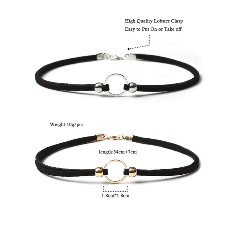 Mode Choker Ketting Fluwelen Satijn Koperen Geometrische Cirkel Zwart Voor Vrouwen Meisje Beste Sieraden 32cm (12 5/8 ") lange, 1 PC