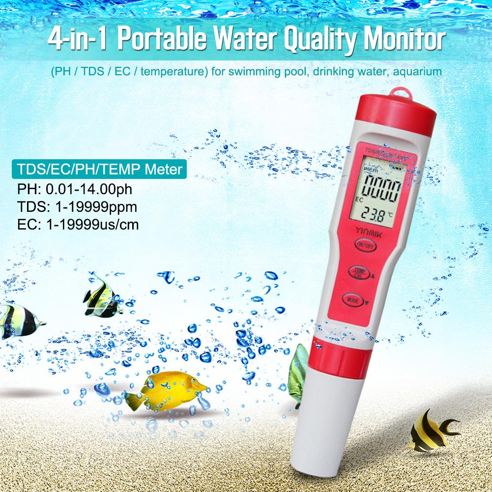 Portable Digital Water Tester 4-in-1 PH TDS EC TEMP Water Monitor Test for Swimming Pool Drinking Water Spa