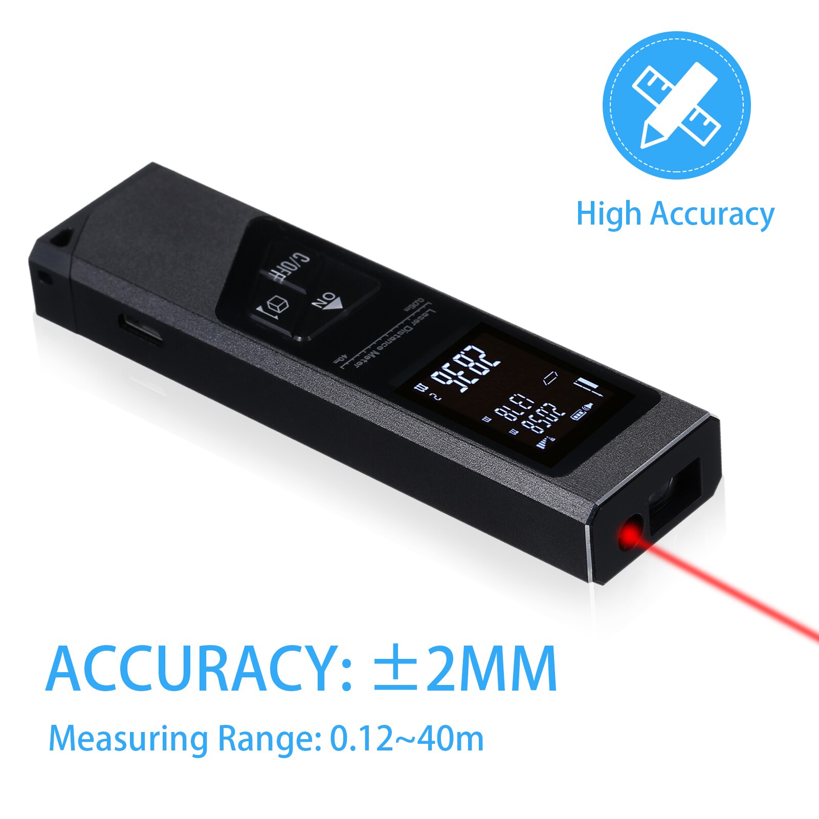 40M Mini Distance Measuring Meter Handheld Rangefinder Digital Portable USB Charging Electronic Space Measurement Device