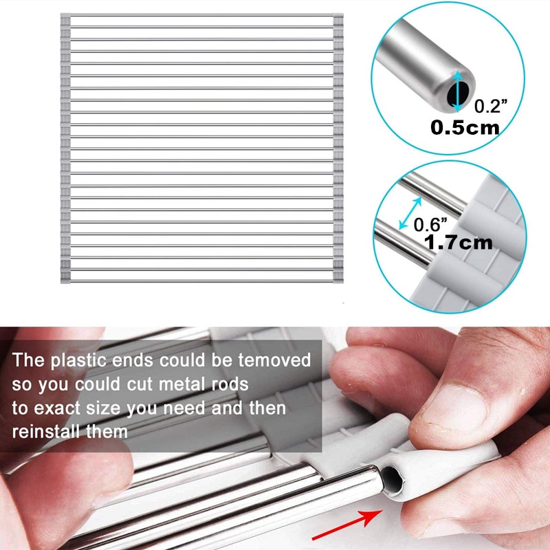 Large Roll-Up Dish Drying Rack Over The Sink Foldable Utensil Plates Holders Dish Rack Rustproof Silicone Dish Drainers