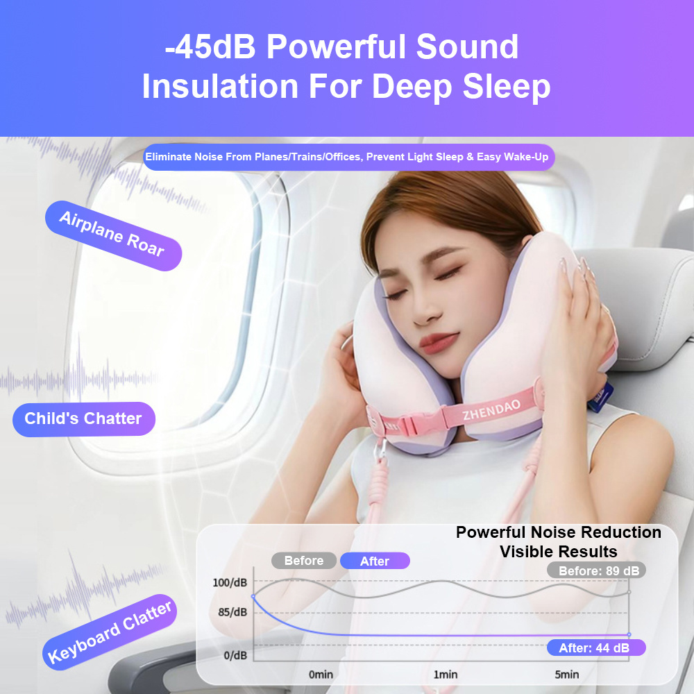 Neck-Protecting Soundproof Travel Neck Pillow Memory Foam Airplane Pillow for Head Support Ergonomic Home Flight Car