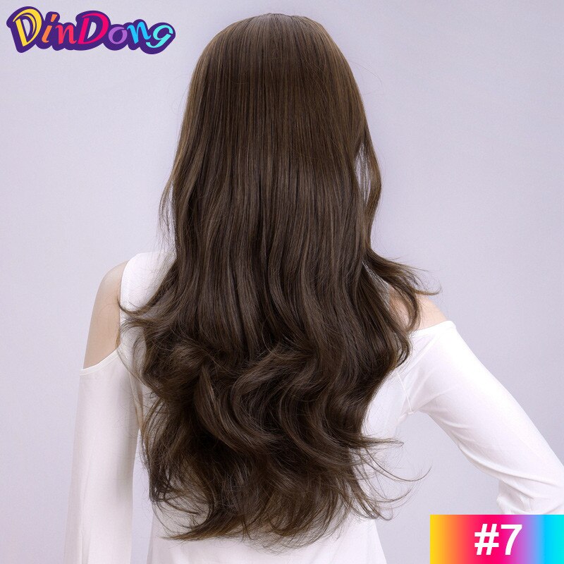 Dindong 24 "Wave 3/4 Dames Half Pruik Haar Synthetische Pruiken Met Kam Op Een Mesh Head Cap Clip In haarverlenging: 7