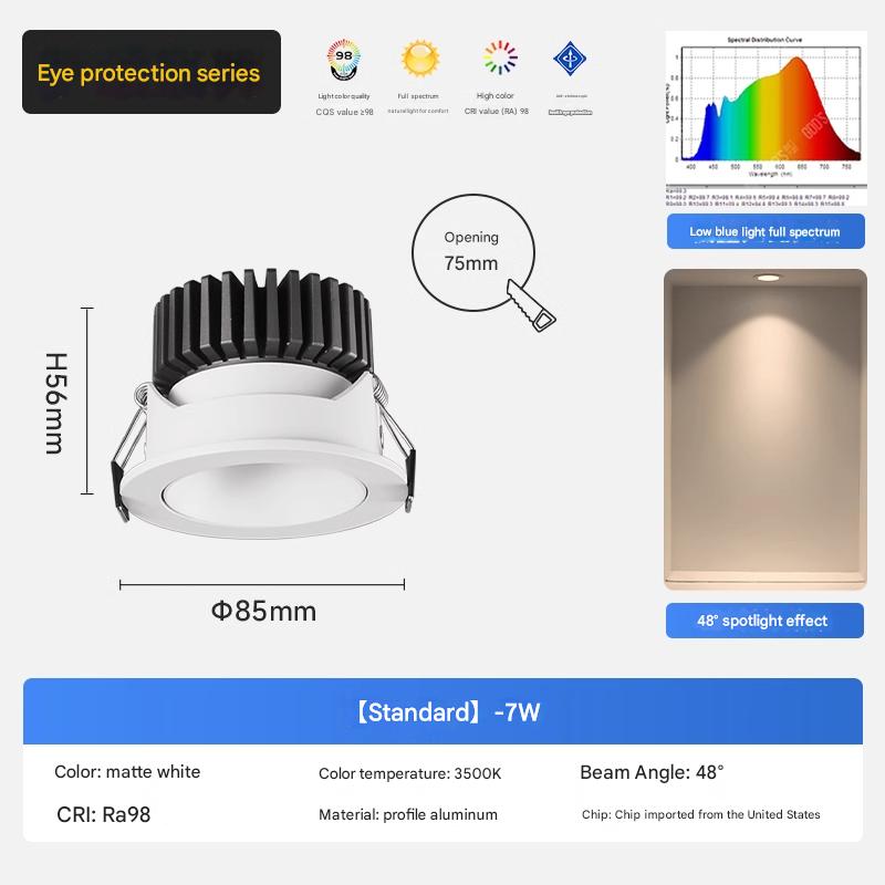 Deckenleuchte Kolben Scheinwerfer LED Downlight 3W Wohnzimmer Hintergrund Bekleidungsgeschäft minimalistisches Bullauge eingebettet dunkel Anti-Glar: Kaltes Weiß / 10w