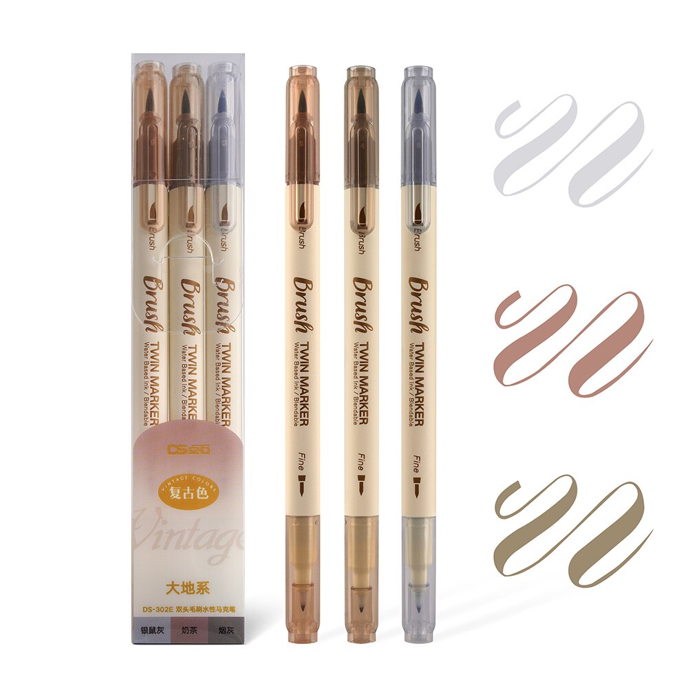 Kolor mazak zestaw pędzelków dwustronnie cienka wkładka woda tusz Blendable akwarela farba rysunek szkoła: brązowy zestaw