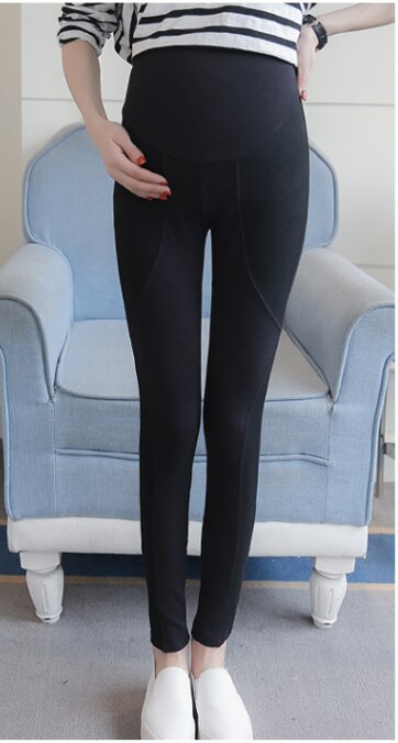 Gravidleggings til gravide klær høst vinter fløyel varm graviditetsbukse bukser pantalon grossesse femmel: Svart tynn / L