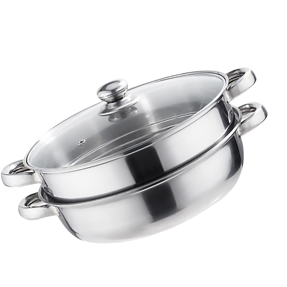 Multifunctionele Stoom Pot Dubbele Lagen Soeppan Roestvrij Staal Stoomboot Koken Boiler Zilver (28Cm)