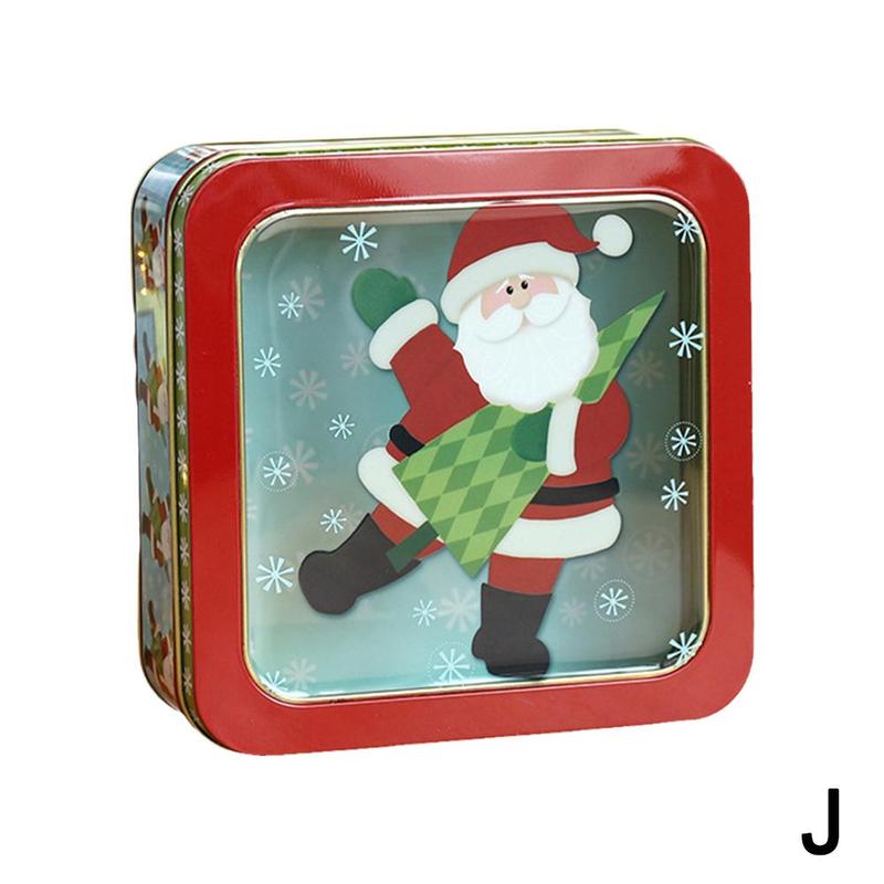 Boîte à biscuits en fer blanc, fenêtre transparente Rectangle Film carré emballage de noël boîte à chocolat cuisson boîte à bonbons T3Z8: J