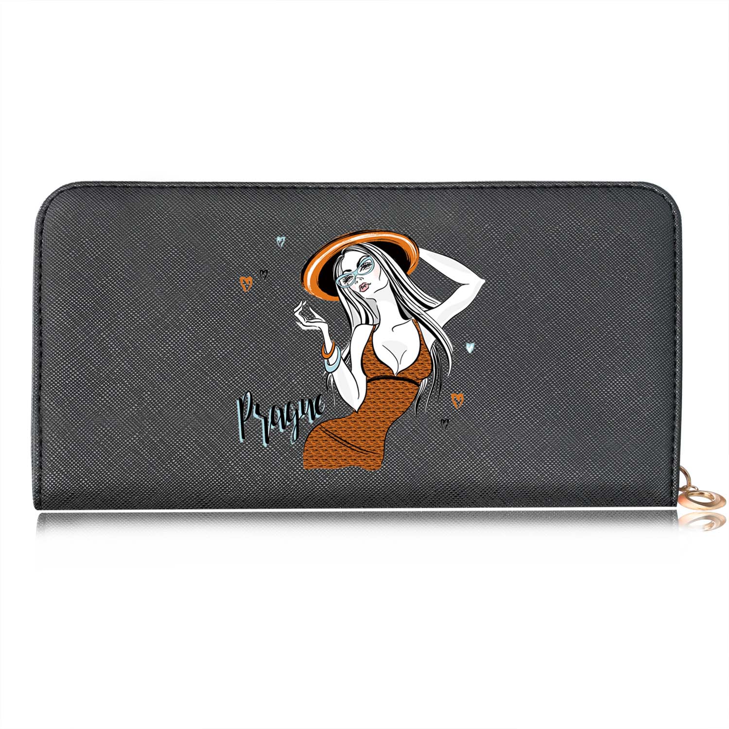 Casual Women Wallets Long Style Cartoon Woman Printing Pattern Female Card Holder Zipper Coin Purses Carteira Feminina: H black