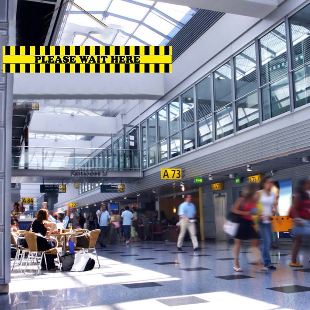 PLEASE WAIT HERE Please Sign 600mm x 95mm Notice Sticker